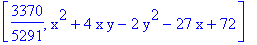 [3370/5291, x^2+4*x*y-2*y^2-27*x+72]